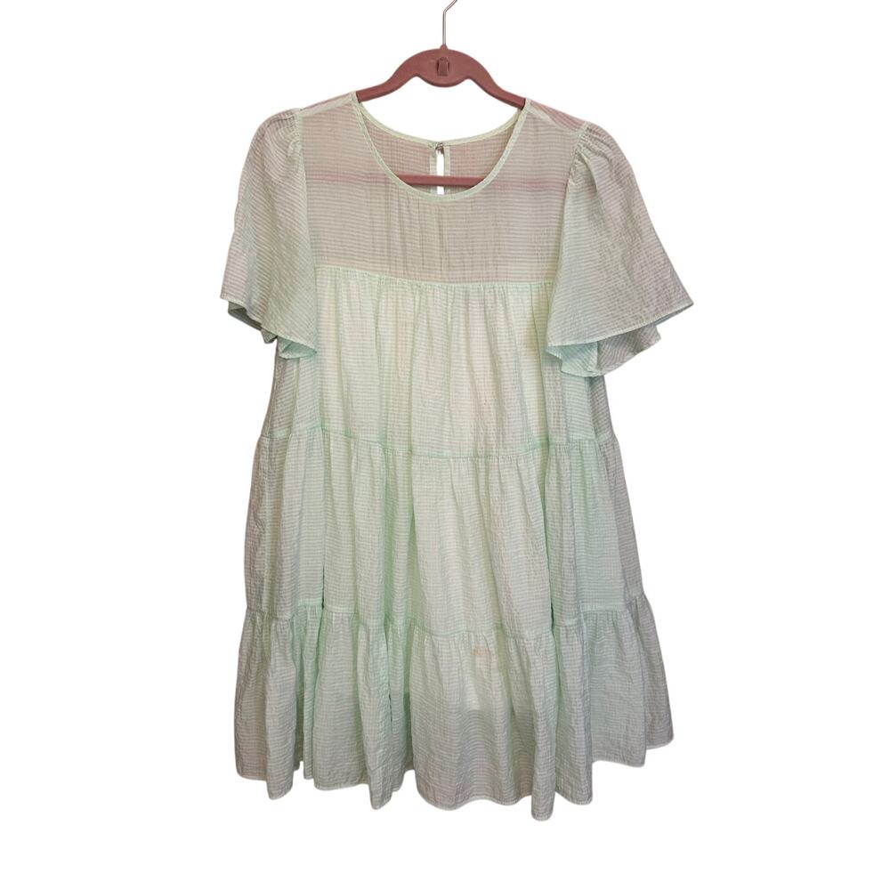 Lulus Tiered Mini Dress Medium Light Green Sheer Boho Cottagecore Cutesy Summer
